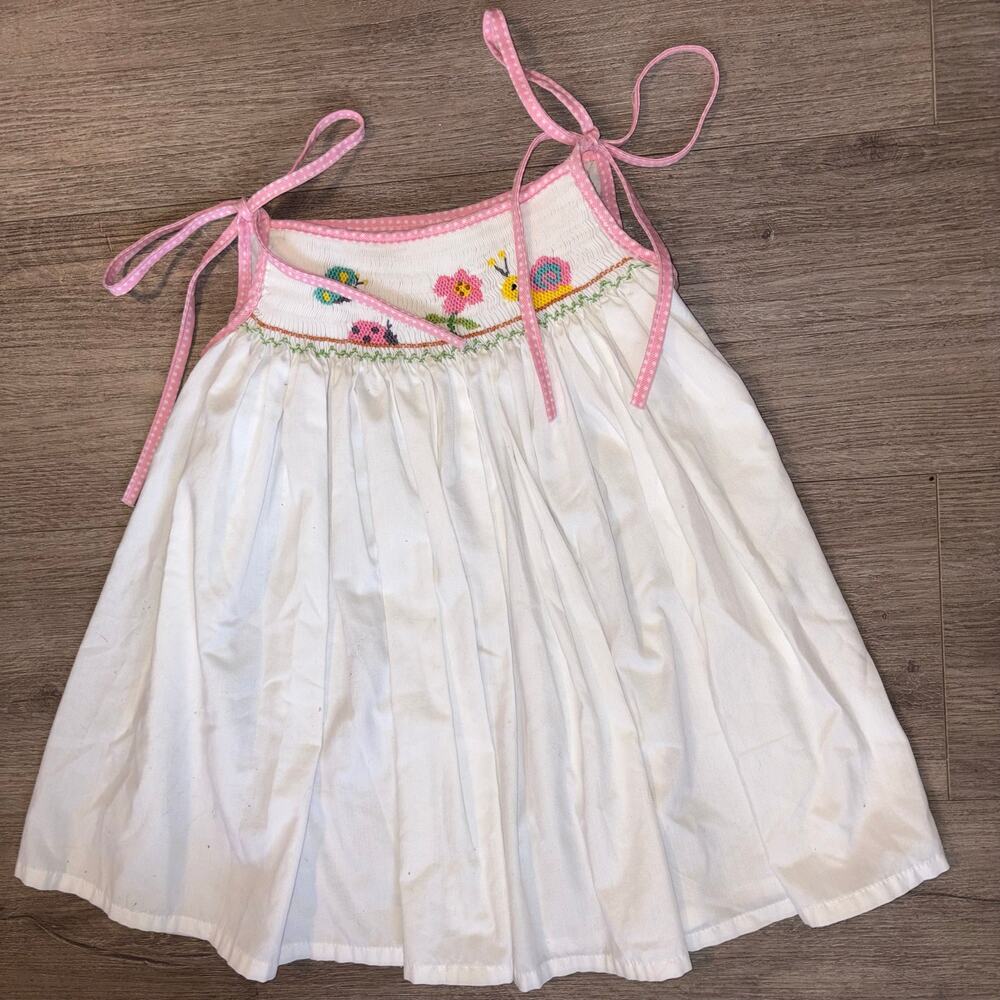 Remember Nguyen Girls White Smocked Top Size 7 Butterfly Ladybug Embroidery